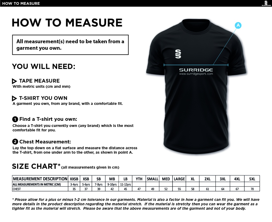 FIDRA BLADE TRAINING T-SHIRT - Size Guide