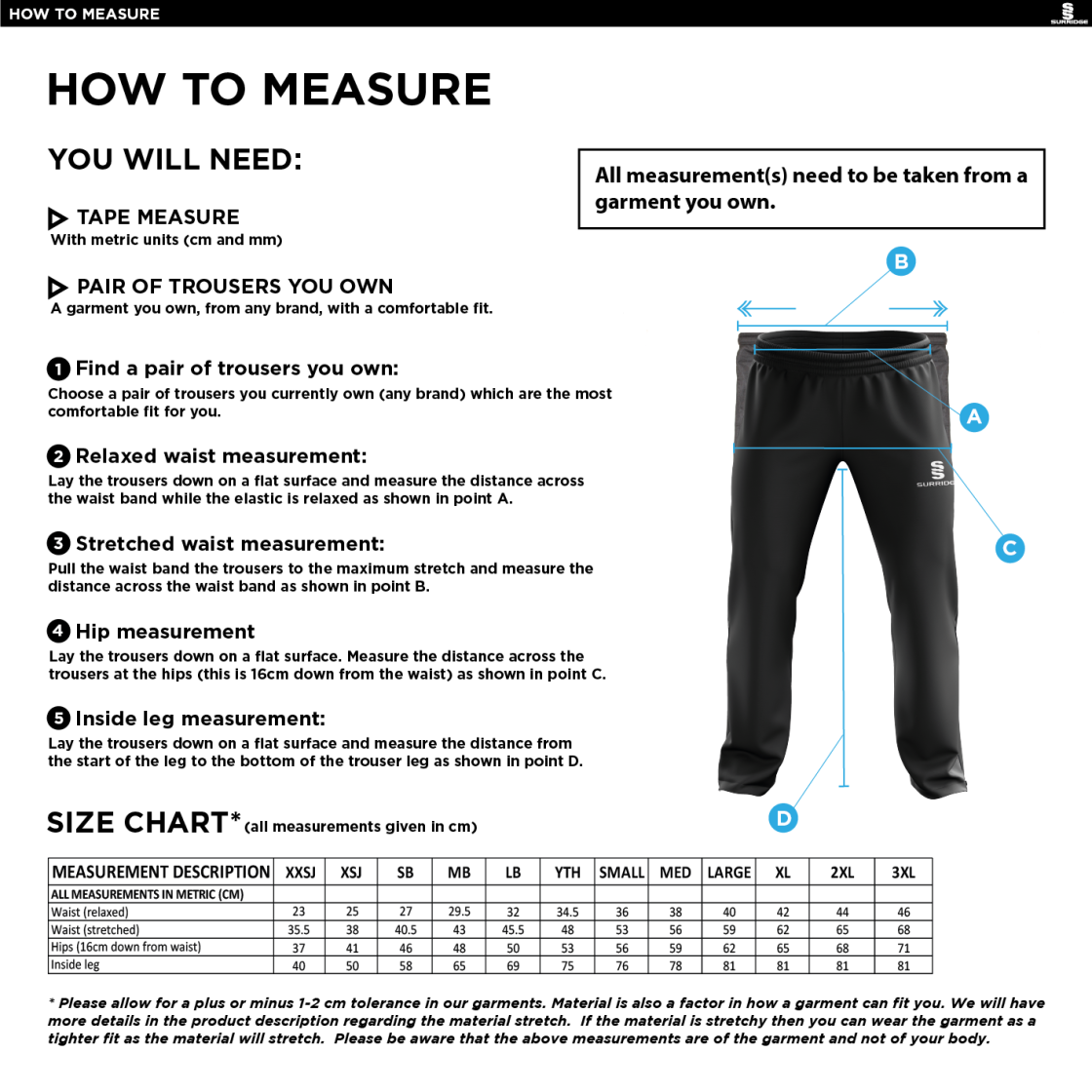 FIDRA TRACKSUIT BOTTOMS - Size Guide