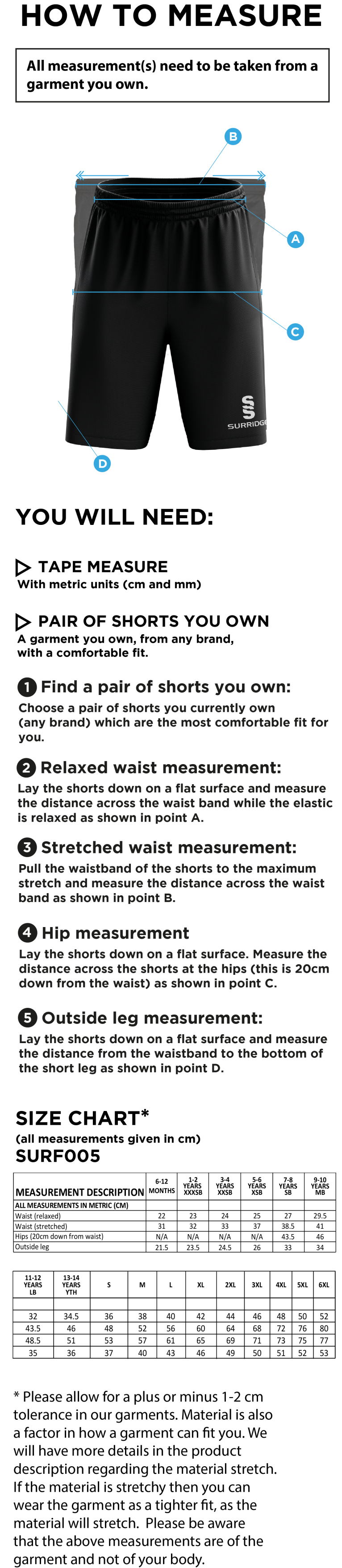 FIDRA MATCH SHORTS - Size Guide