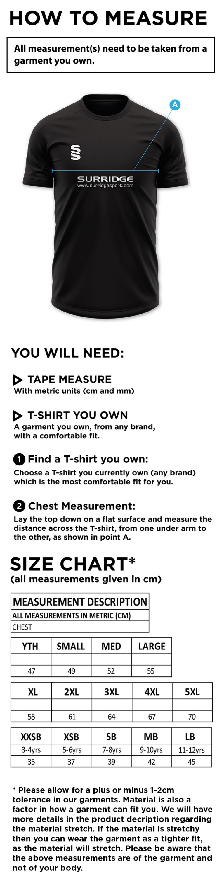 FIDRA BLADE TRAINING T-SHIRT - Size Guide