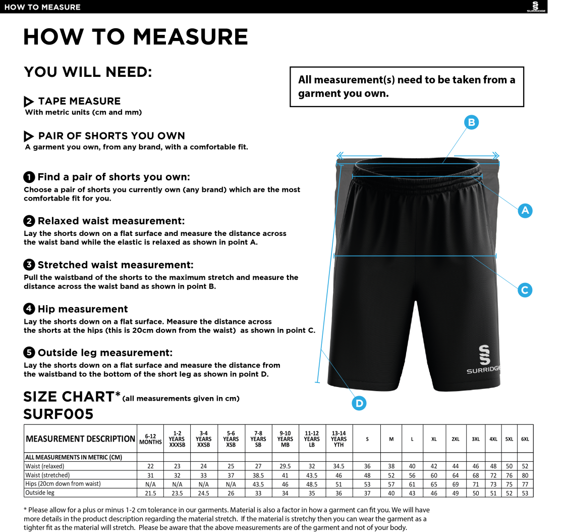 FIDRA MATCH SHORTS - Size Guide